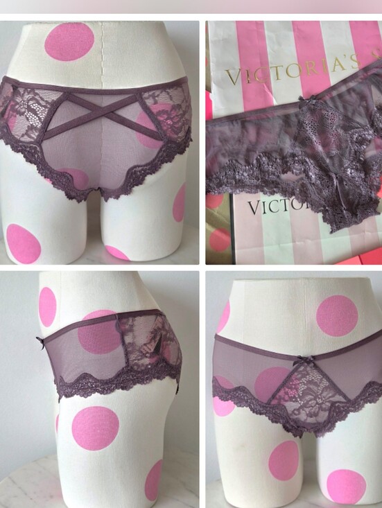 Victoria's Secret Other - Victoria's Secret VTG Cheeky Panty NWT Sheer Mesh Lace Crisscross Purple